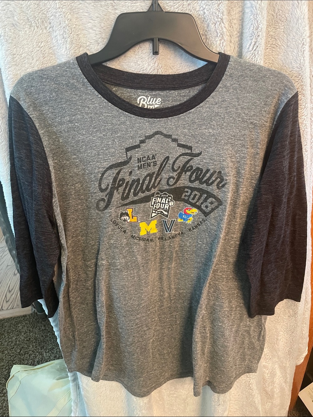 Blue 84 Gray Raglan Tee with Black Sleeves - Final Four 2018 Graphic